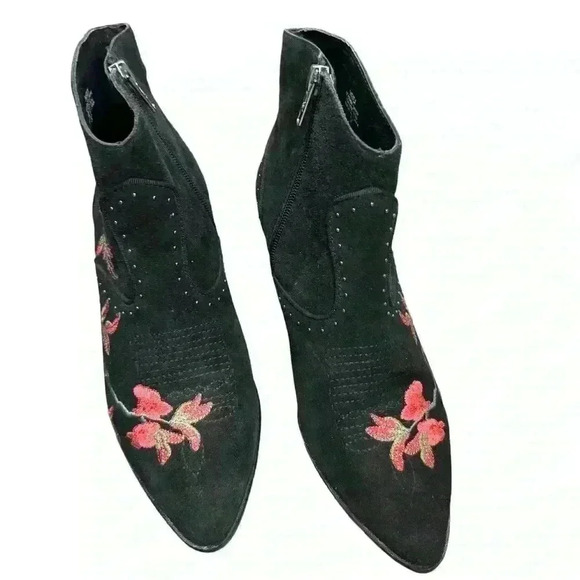 ASH Heidi bootie Floral embroidered black suede leather sole US 6.5 EU 37 EUC - Picture 4 of 13